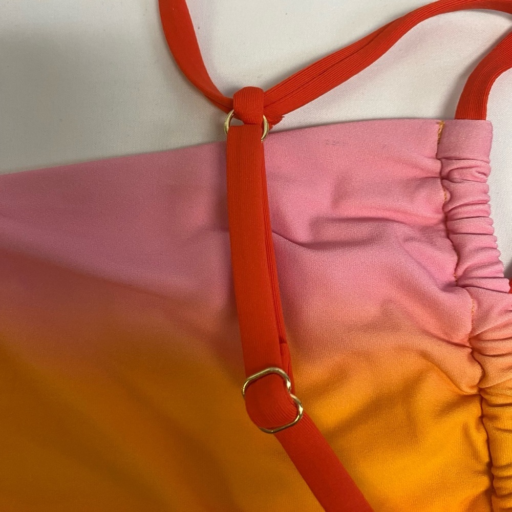 WeWoreWhat Leigh Top Tie Dye Orange Bandeau Halter Adjustable Baby Pink Multi - Picture 5 of 8